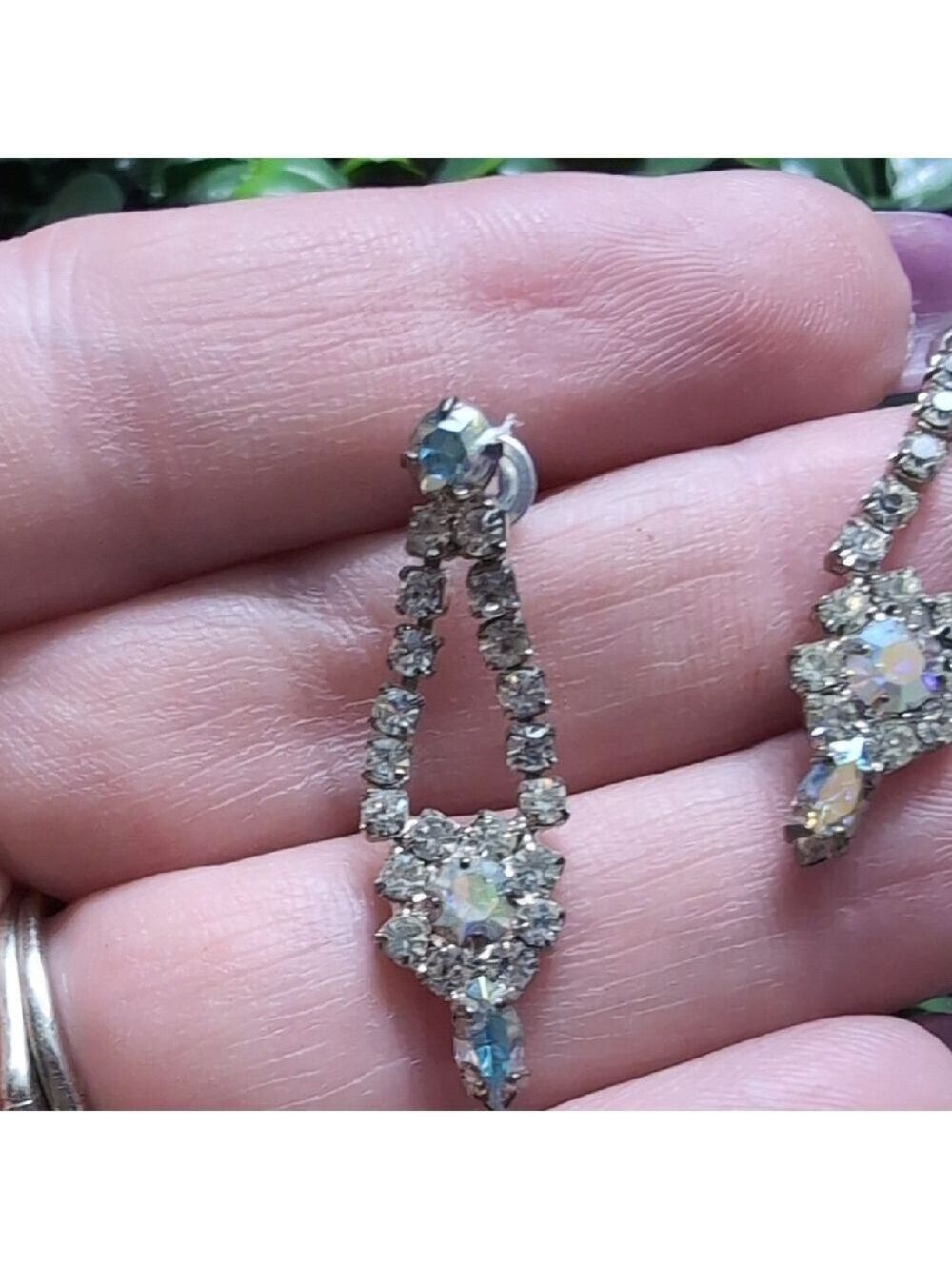 Elegant Silver and Drop Earrings with AB Crystals - Picture 9 of 9